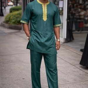 Men's Green Traditional 3 PiecePants Set